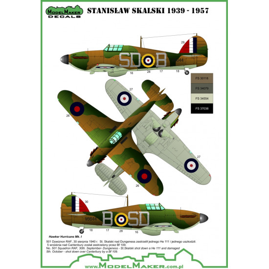 ModelMaker 1/72 D72057A Stanislaw Skalski planes Aircraft Decal ModelMaker 1/72 D72057A Stanislaw Skalski planes Aircraft Decal