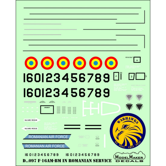 ModelMaker 1/72 D72097 F-16AM/BM in Romanian service Aircraft Decal ModelMaker 1/72 D72097 F-16AM/BM in Romanian service Aircraft Decal