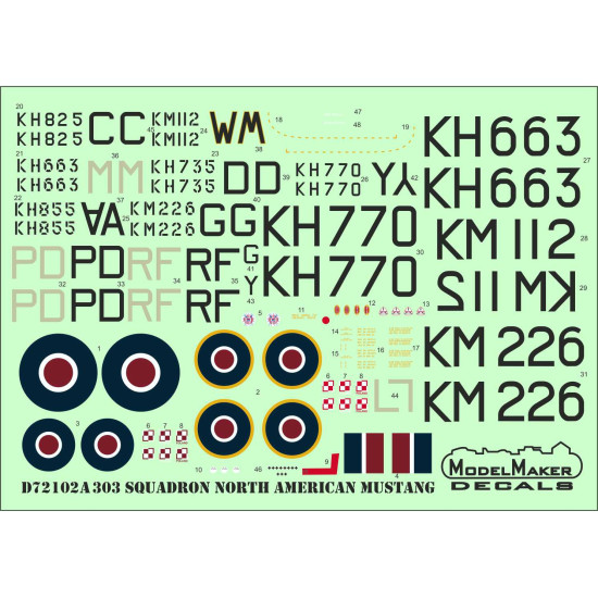 ModelMaker 1/72 D72102A 303 Squadron North Ameriacan Mustangs Aircraft Decal