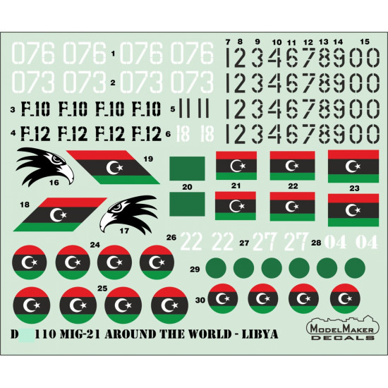 ModelMaker 1/72 D72110 MiG-21 Around The World - Libya Aircraft Decal ModelMaker 1/72 D72110 MiG-21 Around The World - Libya Aircraft Decal