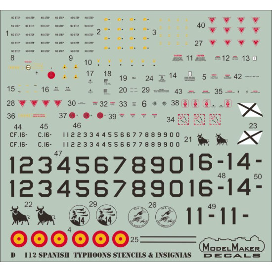 ModelMaker 1/72 D72112 SpanishTyphoons - stencils and insignias Aircraft Decal ModelMaker 1/72 D72112 SpanishTyphoons - stencils and insignias Aircraft Decal