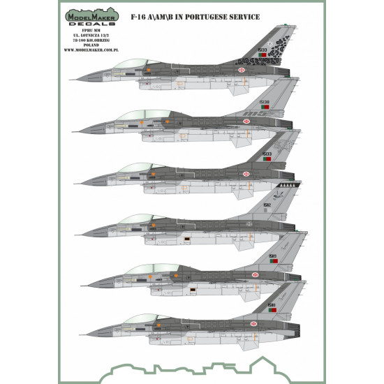 ModelMaker 1/72 D72136 F-16A/AM/B/BM Portuquese service set Aircraft Decal ModelMaker 1/72 D72136 F-16A/AM/B/BM Portuquese service set Aircraft Decal