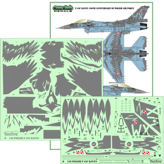 ModelMaker 1/72 D72138 Polish F-16C RAVEN 100th Anniversary Polish AF Decal ModelMaker 1/72 D72138 Polish F-16C RAVEN 100th Anniversary Polish AF Decal