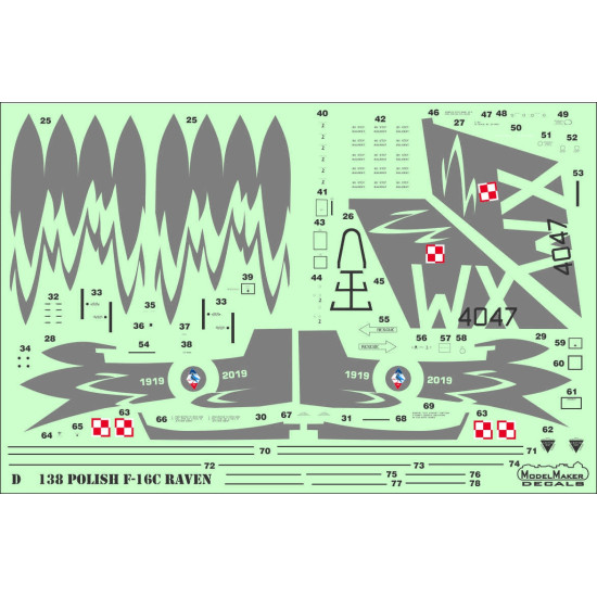ModelMaker 1/72 D72138 Polish F-16C RAVEN 100th Anniversary Polish AF Decal ModelMaker 1/72 D72138 Polish F-16C RAVEN 100th Anniversary Polish AF Decal