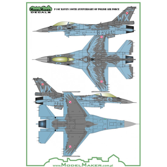 ModelMaker 1/72 D72138 Polish F-16C RAVEN 100th Anniversary Polish AF Decal ModelMaker 1/72 D72138 Polish F-16C RAVEN 100th Anniversary Polish AF Decal