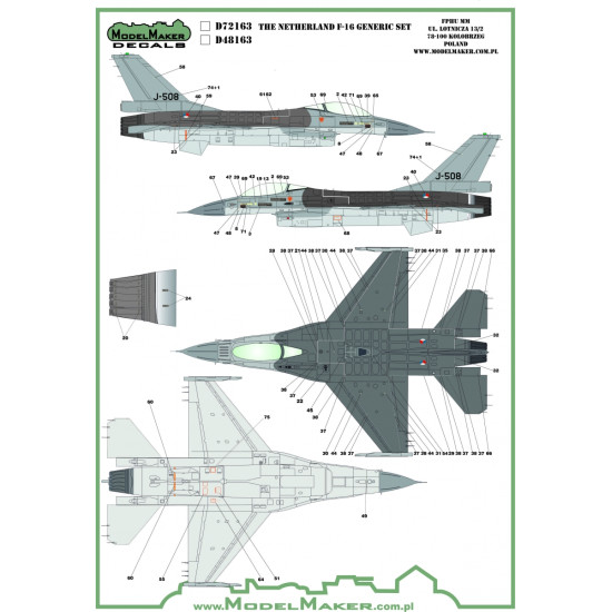ModelMaker 1/72 D72163 Netherlands F-16 Insignias and stencils Generic set Decal ModelMaker 1/72 D72163 Netherlands F-16 Insignias and stencils Generic set Decal