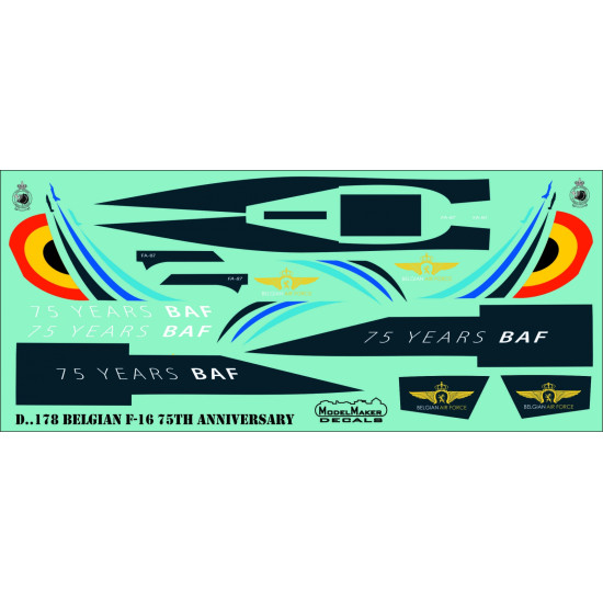 ModelMaker 1/72 D72178 Belgian F-16 75TH Anniversary Aircraft Decal ModelMaker 1/72 D72178 Belgian F-16 75TH Anniversary Aircraft Decal