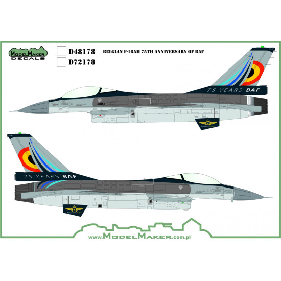 ModelMaker 1/72 D72178 Belgian F-16 75TH Anniversary Aircraft Decal ModelMaker 1/72 D72178 Belgian F-16 75TH Anniversary Aircraft Decal