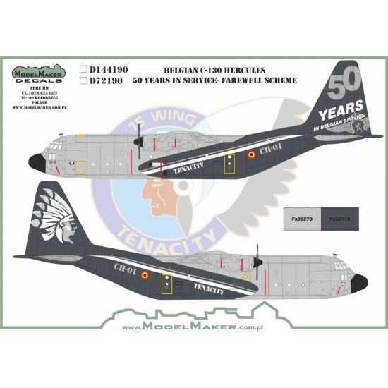 ModelMaker 1/72 D72190 Belgian C-130 Hercules 50 years in service Farewell Decal