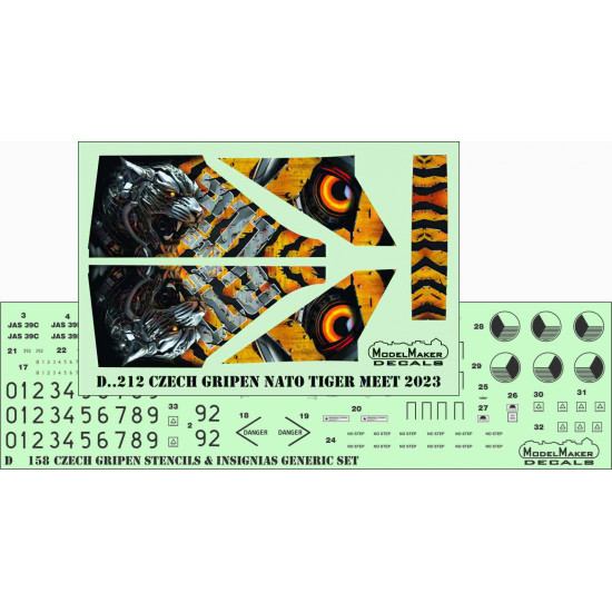ModelMaker 1/72 D72212 Czech Gripen NATO Tiger Meet 2023 Aircraft Decal ModelMaker 1/72 D72212 Czech Gripen NATO Tiger Meet 2023 Aircraft Decal