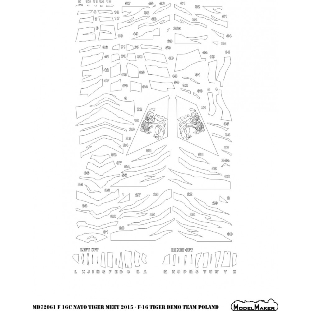 Masque Et Autocollants 1/48 Pour F-16C NATO Tiger Meet 2016 - Compatible Maquettes Tamiya 61106 / Kinetic K48102