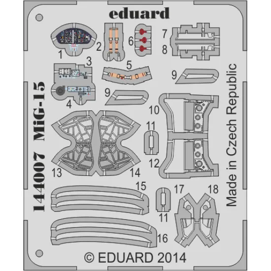 Eduard 144007 1/144 MiG-15 Photo-Etched for Aircraft Photo etched set Eduard 144007 1/144 MiG-15 Photo-Etched for Aircraft Photo etched set