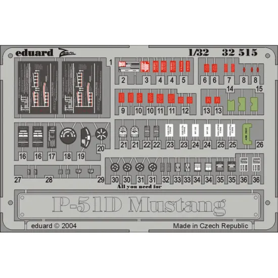 Eduard 32515 1/32 P-51D placards Photo-Etched for Aircraft Photo etched set