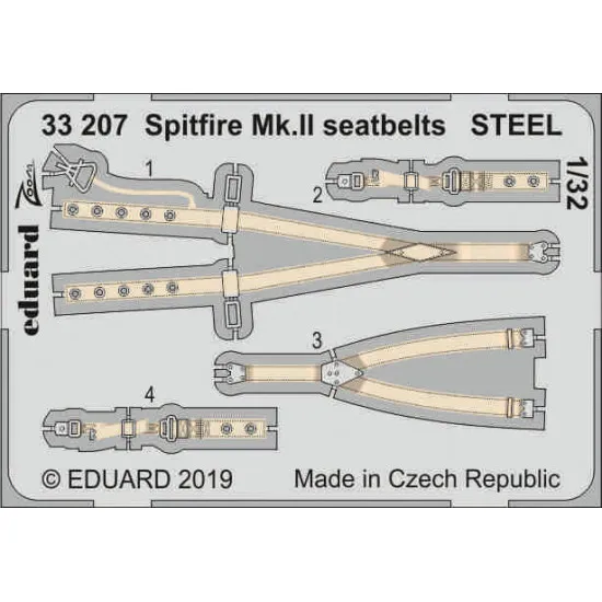 Eduard 33207 1/32 Spitfire Mk.II seatbelts STEEL Photo-Etched for Aircraft Zoom set