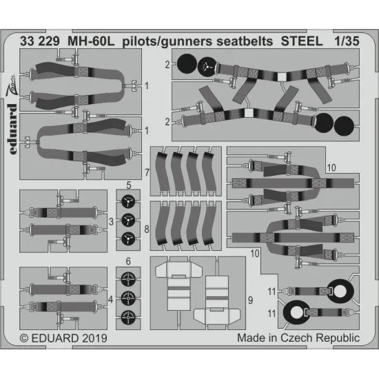 Eduard 33229 1/35 MH-60L pilots/gunners seatbelts STEEL Photo-Etched for Aircraft Zoom set