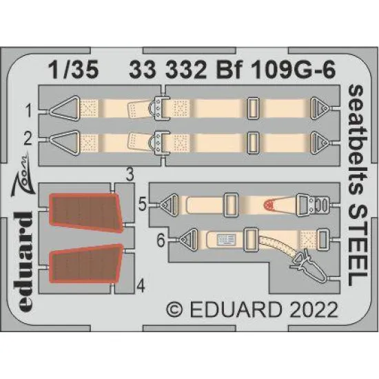 Eduard 33332 1/35 Bf 109G-6 seatbelts STEEL Photo-Etched for Aircraft Zoom set