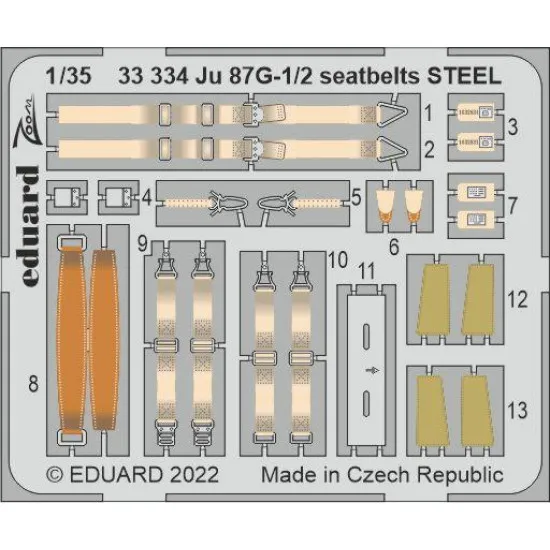 Eduard 33334 1/35 Ju 87G-1/2 seatbelts STEEL Photo-Etched for Aircraft Photo etched set
