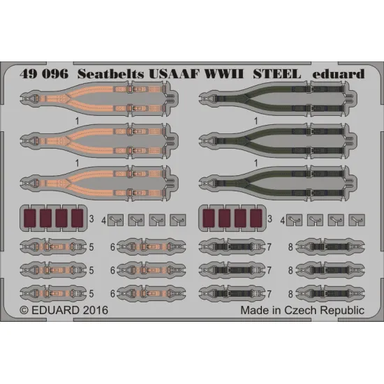 Eduard 49096 1/48 Seatbelts USAAF WWII STEEL Photo-Etched for Aircraft Photo etched set