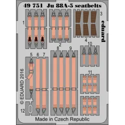 Eduard 49751 1/48 Ju 88A-5 seatbelts Photo-Etched for Aircraft Photo etched set