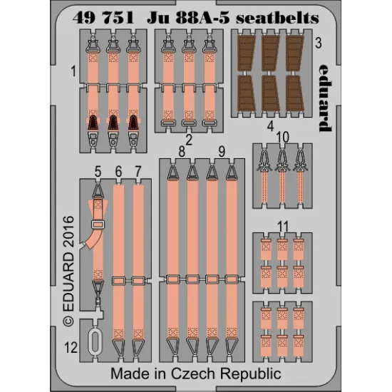 Eduard 49751 1/48 Ju 88A-5 seatbelts Photo-Etched for Aircraft Photo etched set