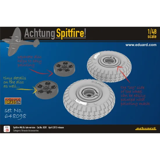 Eduard 648098 1/48 Spitfire wheels - 5 spoke Brassin for Aircraft