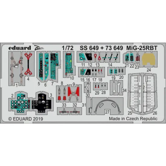 Eduard 73649 1/72 MiG-25RBT Photo-Etched for Aircraft Photo etched set
