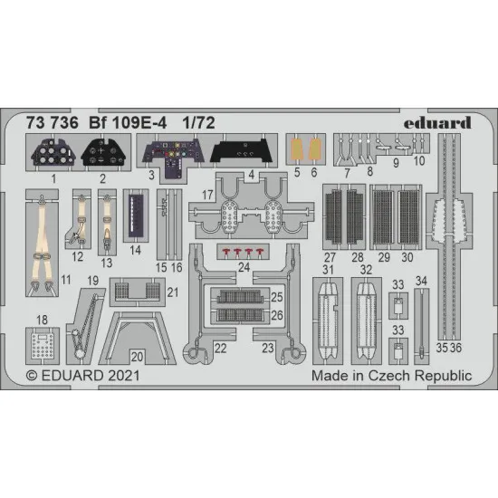 Eduard 73736 1/72 Bf 109E-4 Photo-Etched for Aircraft Photo etched set