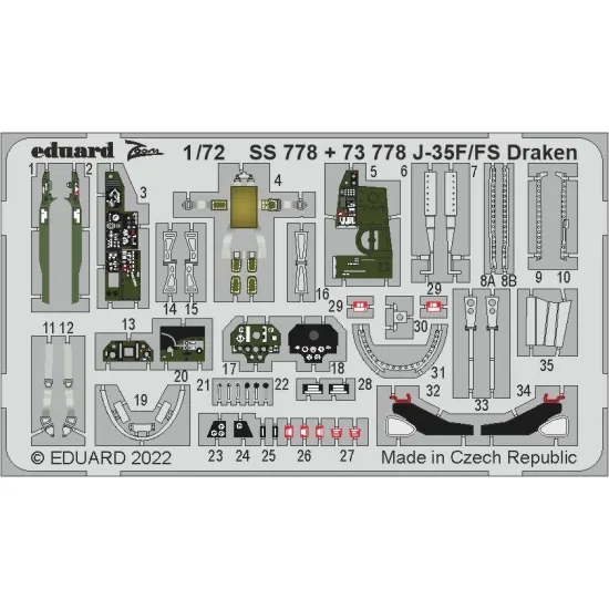 Eduard 73778 1/72 J-35F/FS Draken Photo-Etched for Aircraft Photo etched set