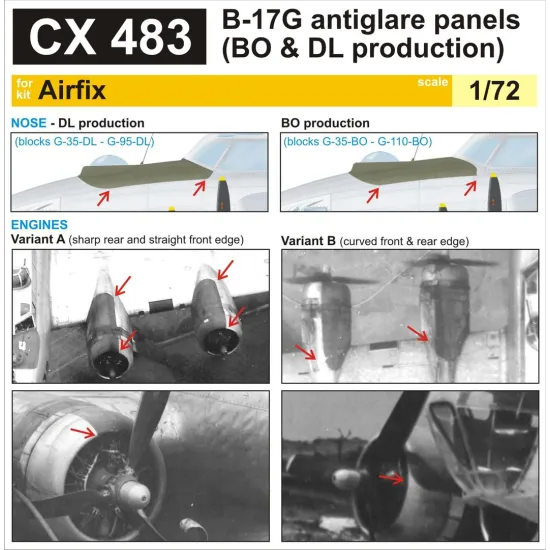 Eduard CX483 1/72 B-17G antiglare panels (BO & DL production) Sticker for Aircraft