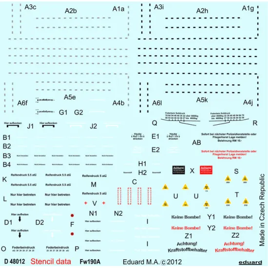 Eduard D48012 1/48 Fw 190A stencils Decal for Aircraft