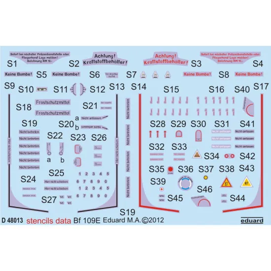 Eduard D48013 1/48 Bf 109E stencils Decal for Aircraft