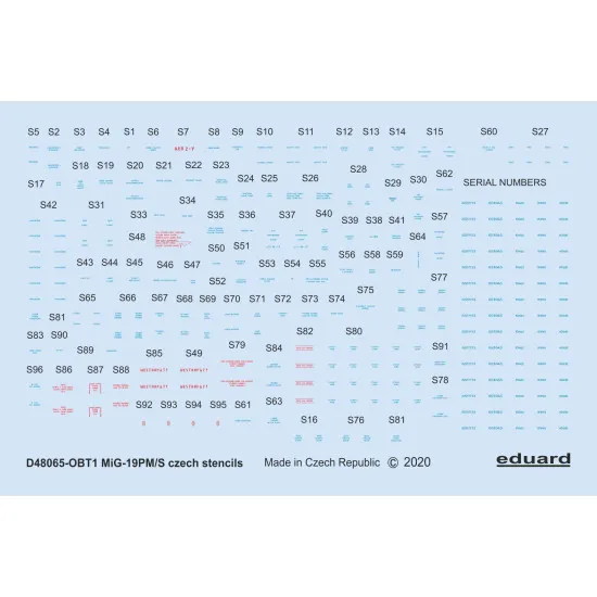Eduard D48065 1/48 MiG-19 stencils Czech Decal for Aircraft