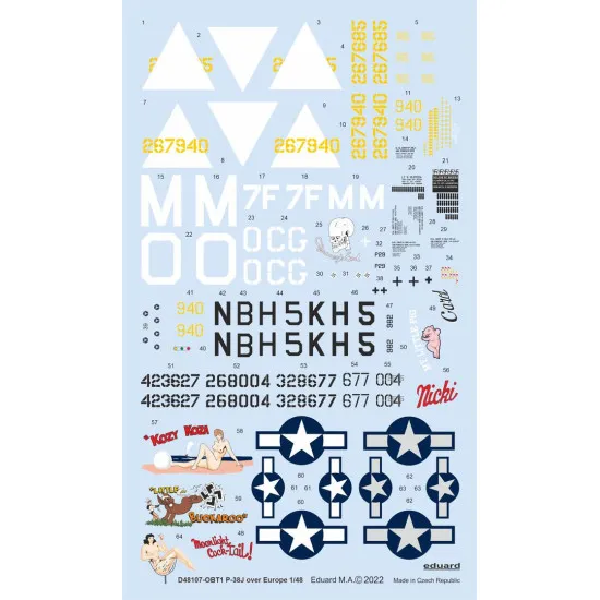 Eduard D48107 1/48 P-38J over Europe Decal for Aircraft