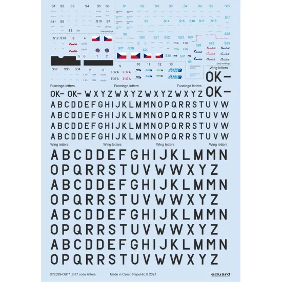 Eduard D72029 1/72 Z-37 stencils, code letters & labels Decal for Aircraft