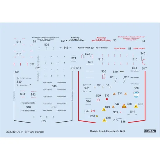 Eduard D72030 1/72 Bf 109E stencils Decal for Aircraft