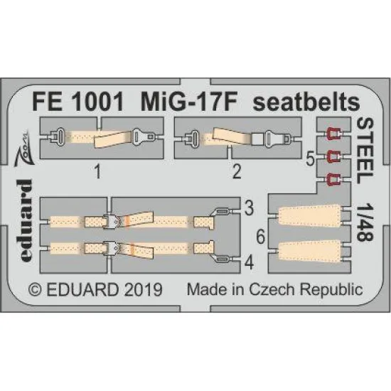Eduard FE1001 1/48 MiG-17F seatbelts STEEL Photo-Etched for Aircraft Zoom set