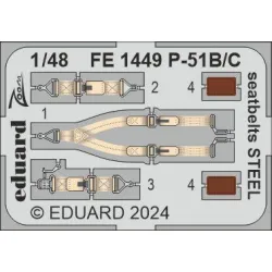Eduard FE1449 1/48 P-51B/C seatbelts STEEL Photo-Etched for Aircraft Zoom set