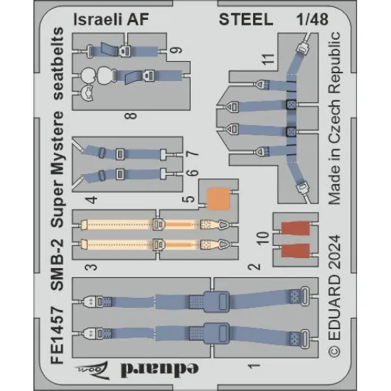 Eduard FE1457 1/48 SMB-2 Super Mystere seatbelts Israeli AF STEEL Photo-Etched for Aircraft Zoom set