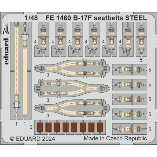 Eduard FE1460 1/48 B-17F seatbelts STEEL Photo-Etched for Aircraft