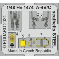 Eduard FE1474 1/48 A-4B/C seatbelts STEEL Photo-Etched for Aircraft