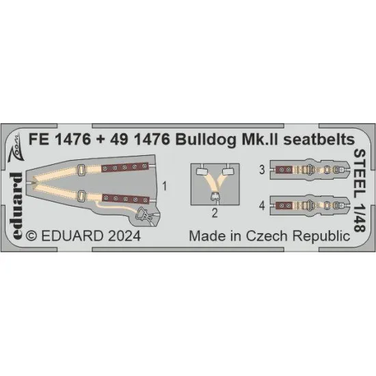 Eduard FE1476 1/48 Bulldog Mk.II seatbelts STEEL Photo-Etched for Aircraft