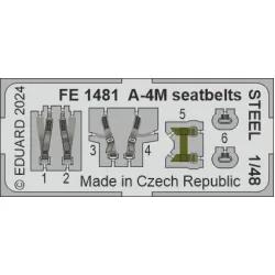 Eduard FE1481 1/48 A-4M seatbelts STEEL Photo-Etched for Aircraft Zoom set