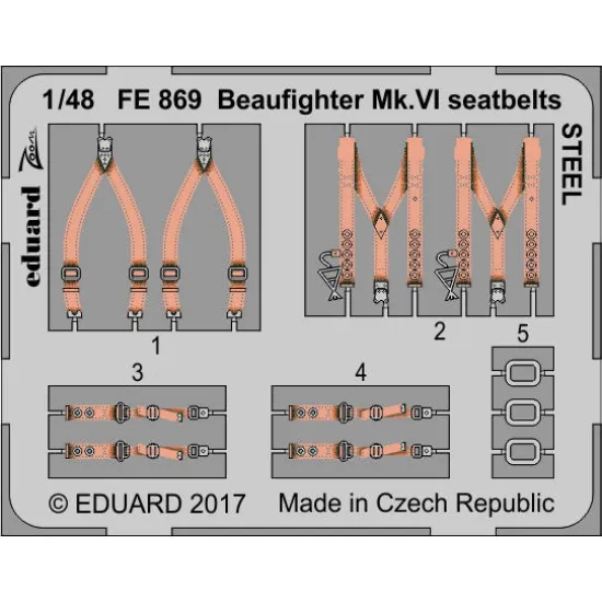 Eduard FE869 1/48 Beaufighter Mk.VI seatbelts STEEL Photo-Etched for Aircraft Zoom set
