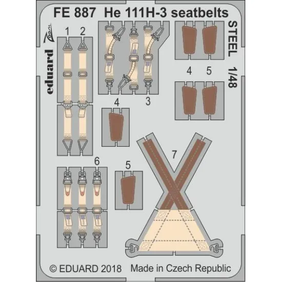 Eduard FE887 1/48 He 111H-3 seatbelts STEEL Photo-Etched for Aircraft Zoom set