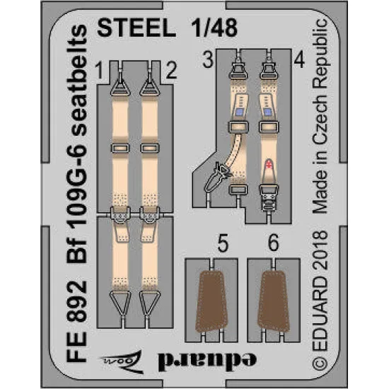 Eduard FE892 1/48 Bf 109G-6 seatbelts STEEL Photo-Etched for Aircraft Zoom set