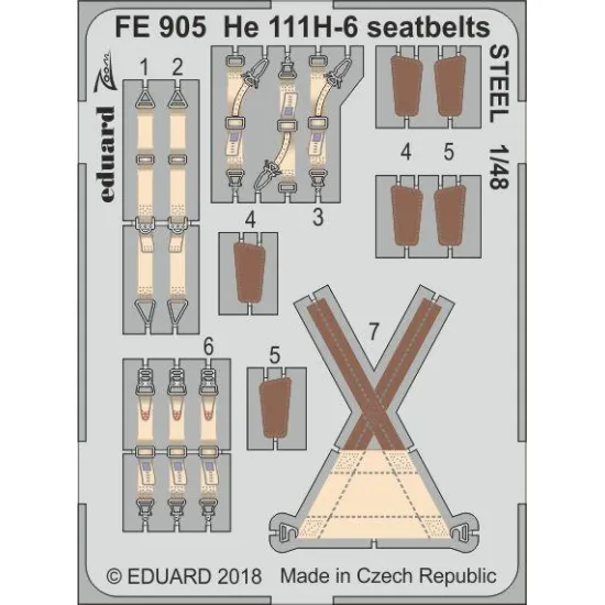 Eduard FE905 1/48 He 111H-6 seatbelts STEEL Photo-Etched for Aircraft Zoom set