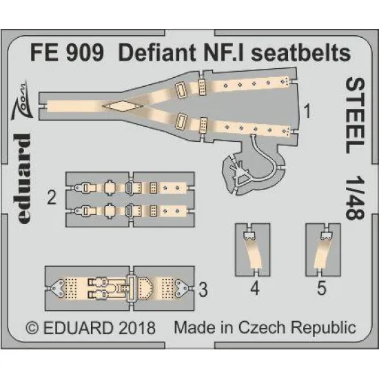 Eduard FE909 1/48 Defiant NF.I seatbelts STEEL Photo-Etched for Aircraft Zoom set