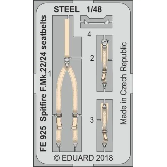 Eduard FE925 1/48 Spitfire F.Mk.22/24 seatbelts STEEL Photo-Etched for Aircraft Zoom set