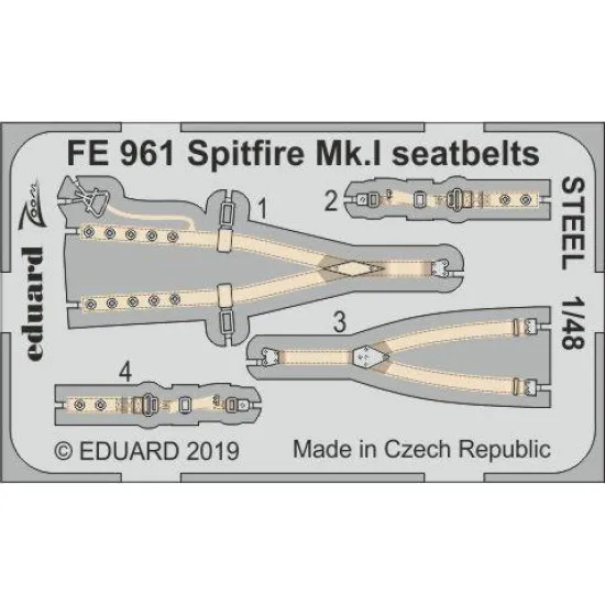 Eduard FE961 1/48 Spitfire Mk.I seatbelts STEEL Photo-Etched for Aircraft Zoom set