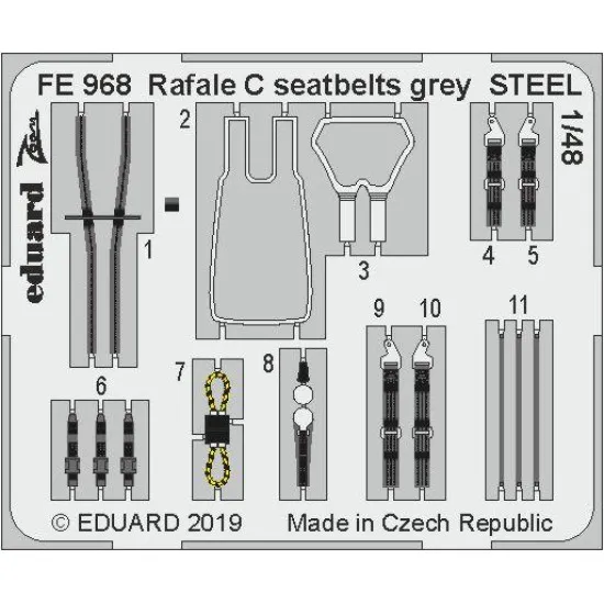 Eduard FE968 1/48 Rafale C seatbelts grey STEEL Photo-Etched for Aircraft Zoom set